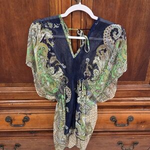a'gaci Navy and Green Paisley Blouse